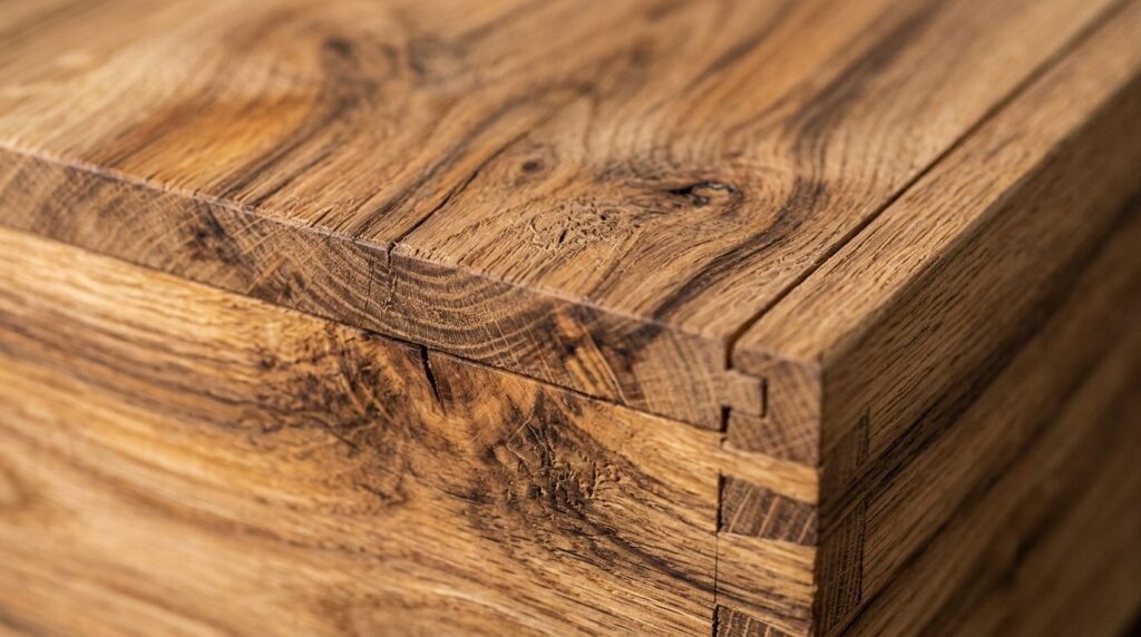 Close-up detail shot of natural untreated wood casket surfac